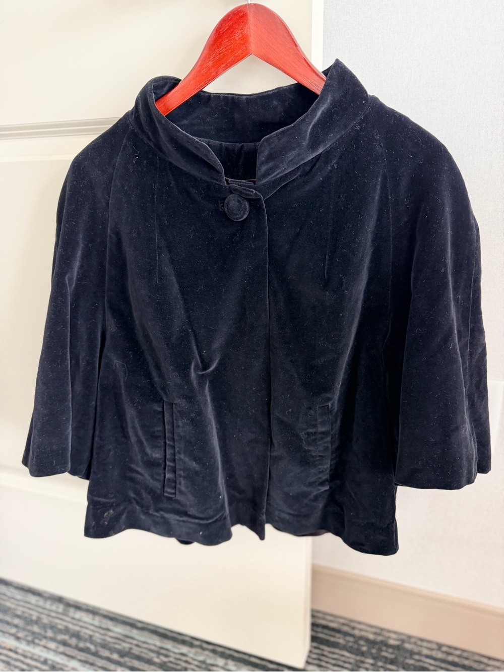Black Velvet Short Cape Jacket with Stand Collar